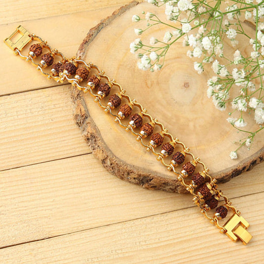 Gold Plated Premium Rudraksha Chain Bracelet