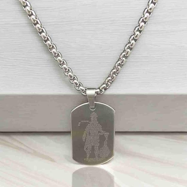 Hanuman Chalisa MicroCarved Tag Necklace (Silver)