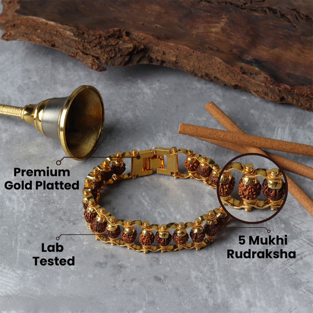 Gold Plated Premium Rudraksha Chain Bracelet