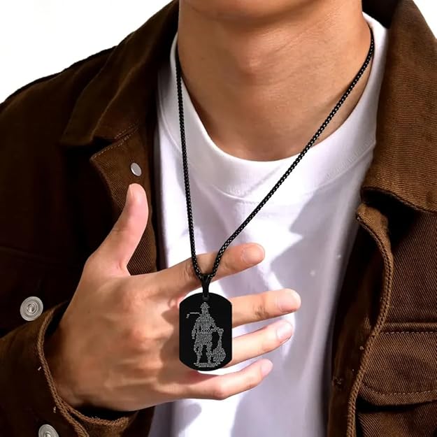 Hanuman Chalisa MicroCarved Tag Necklace (Black)