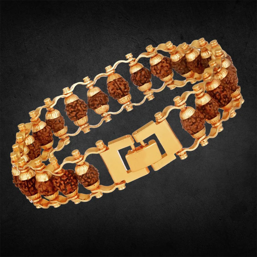 Gold Plated Premium Rudraksha Chain Bracelet