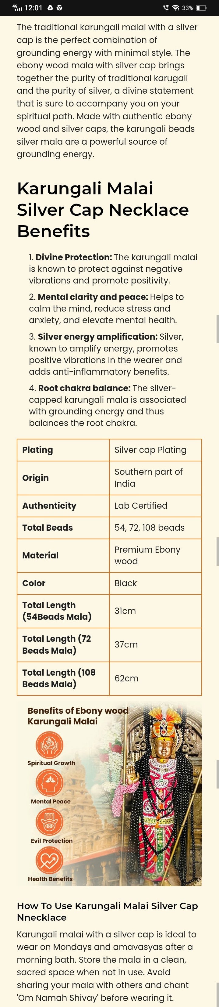 Karungali Malai Silver Cap Necklace with Govt. Certified