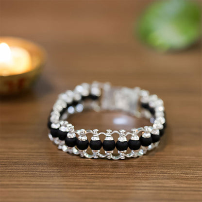 Silver-Plated Karungali Chain Bracelet - Made from Natural Ebony Wood