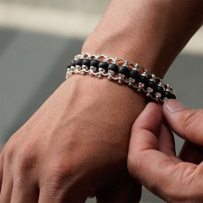 Silver-Plated Karungali Chain Bracelet - Made from Natural Ebony Wood