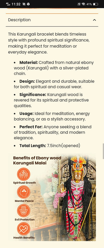 Silver-Plated Karungali Chain Bracelet - Made from Natural Ebony Wood
